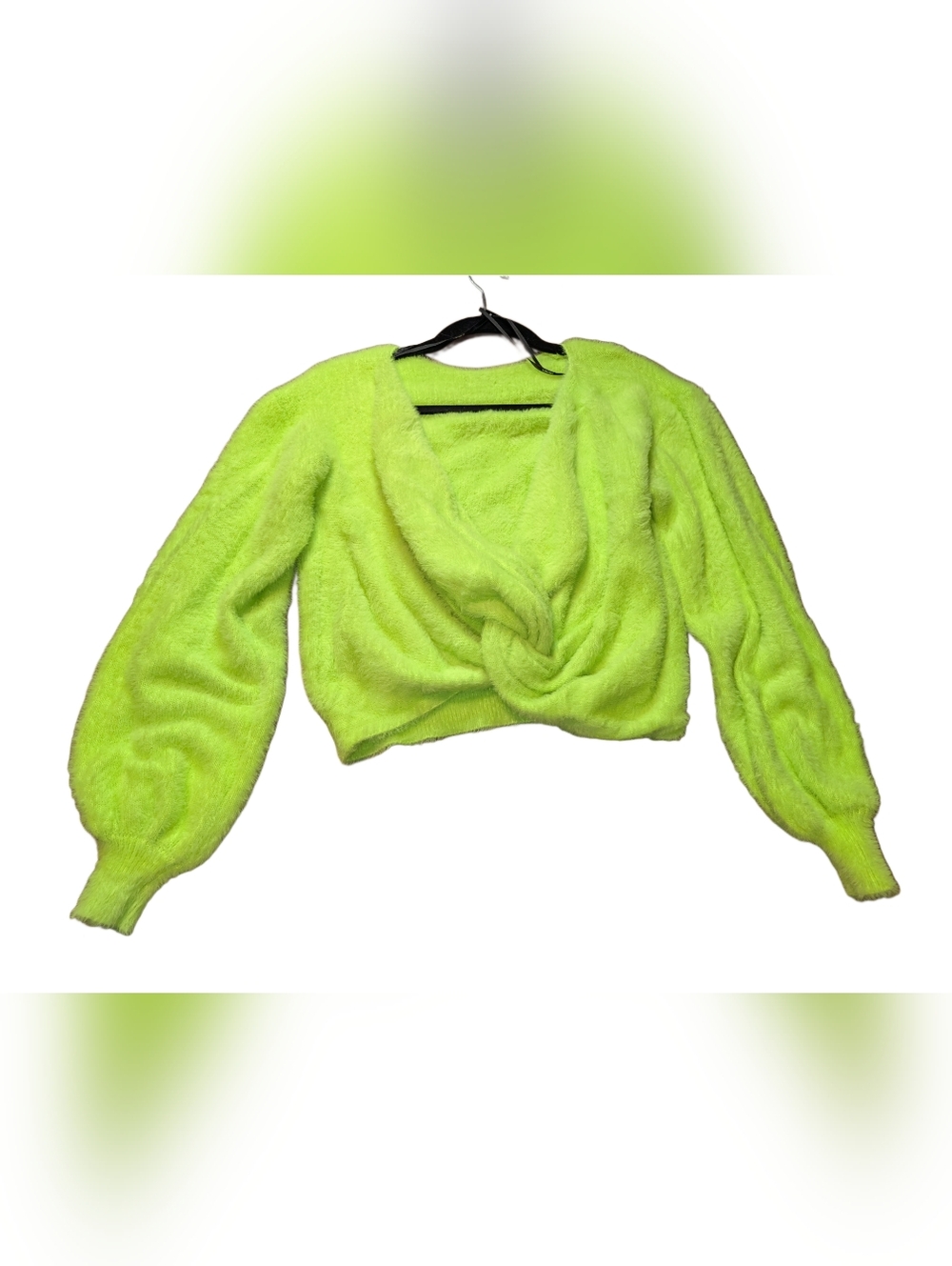 Forever 21 Neon Lime V-Neck Twist-Front Fuzzy Sweater